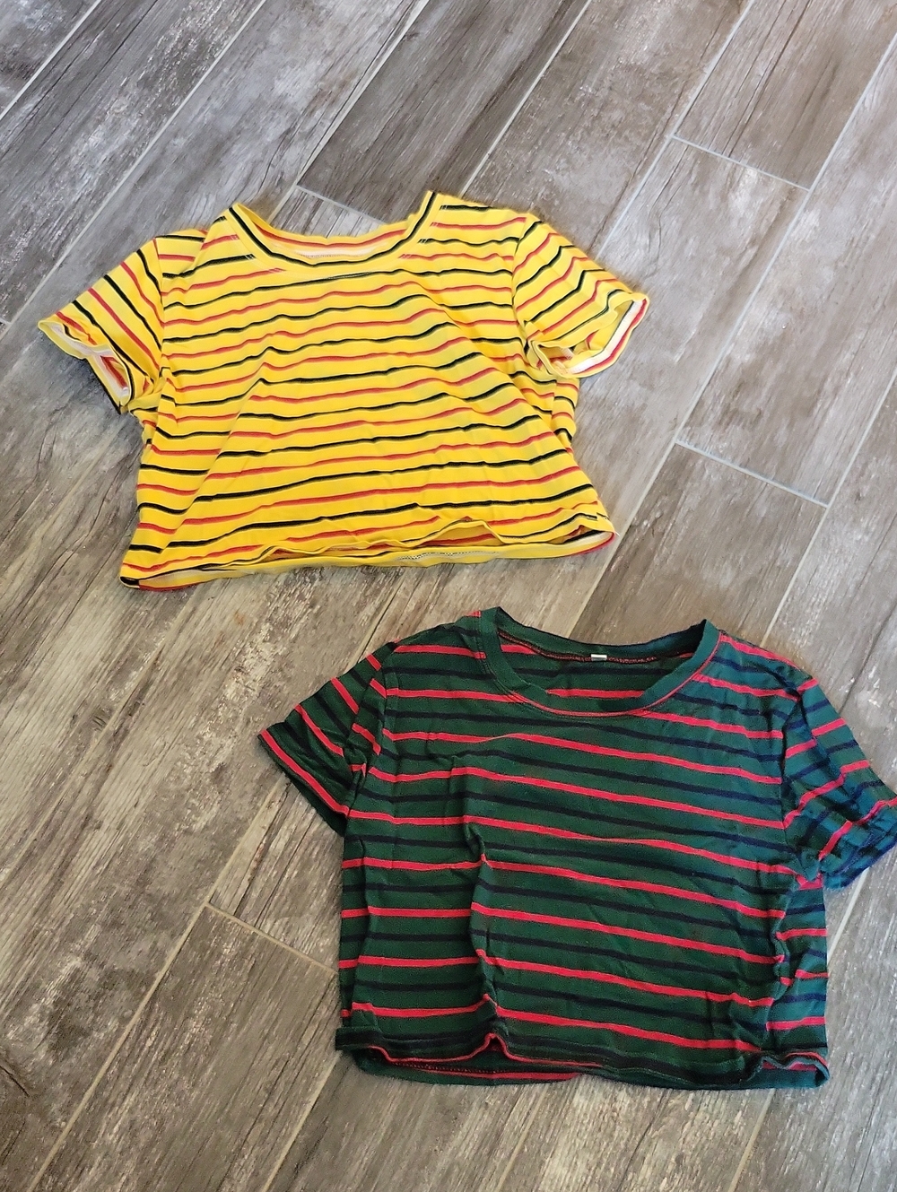 Womens Striped Crop Tee - Yellow & Green
